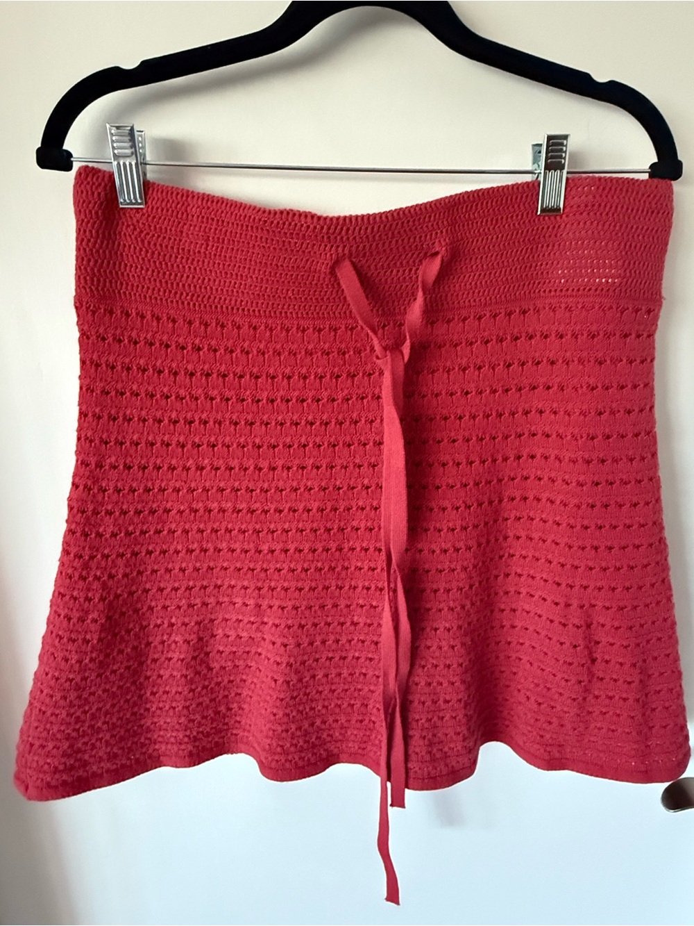 Crochet Drawstring Mini Skirt - Coral Pink